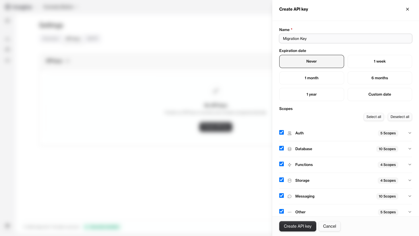 Create API key with all scopes