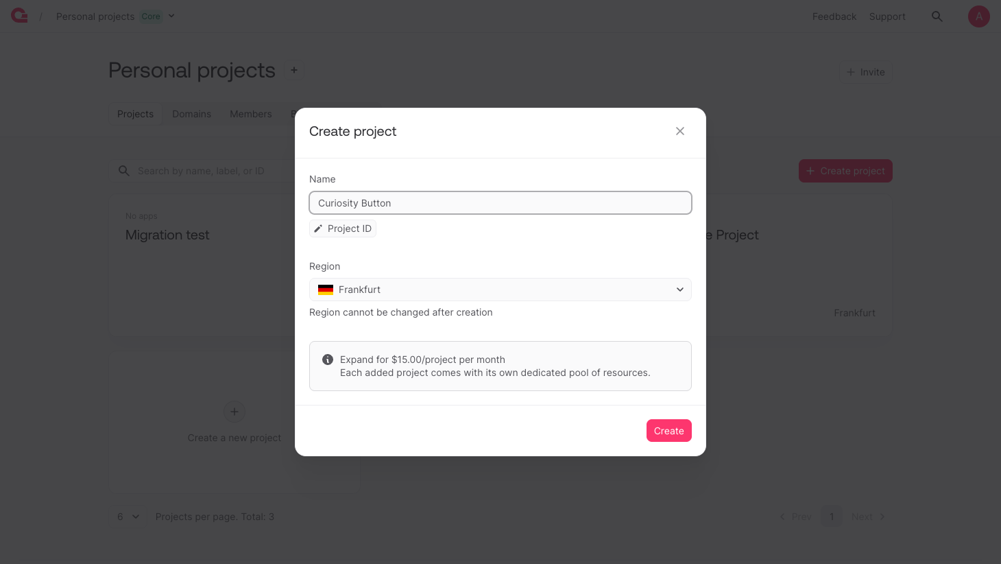 Create project in Appwrite Cloud
